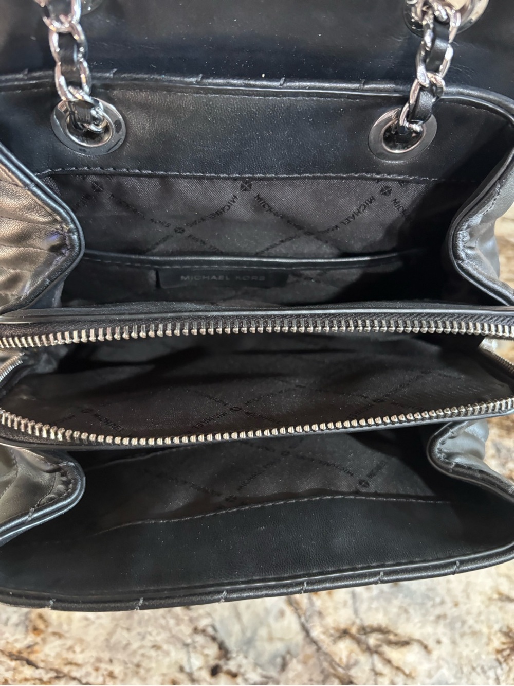 Michael Kors MD Chain Black Quilted Leather Backpack with Silver Hardware - Picture 4 of 7